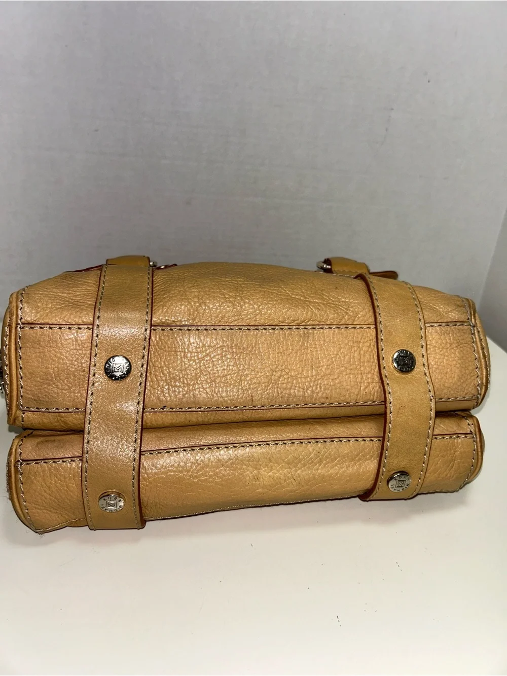 Michael Kors Y2K Tan Pebbled Leather Double Flap Three Section Satchel